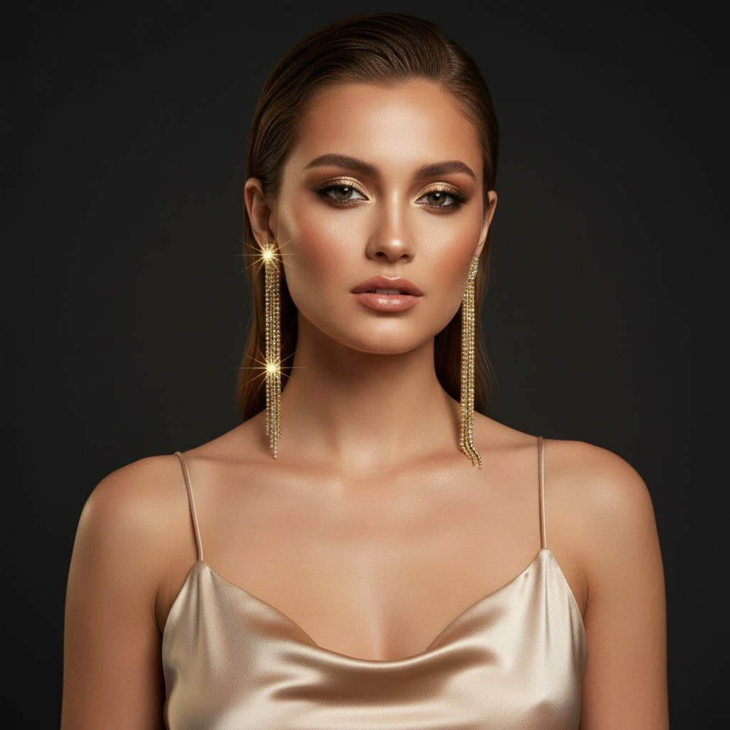 Gold Crystal Fringe Drop Earrings