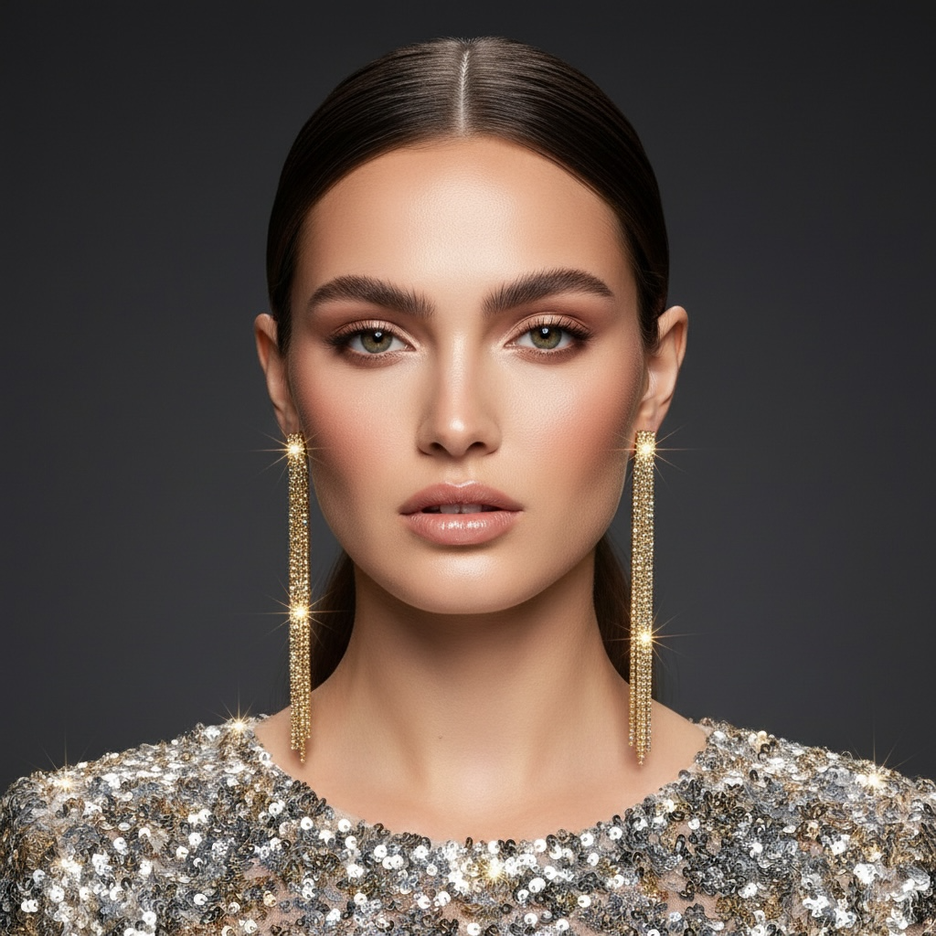 Gold Crystal Fringe Drop Earrings