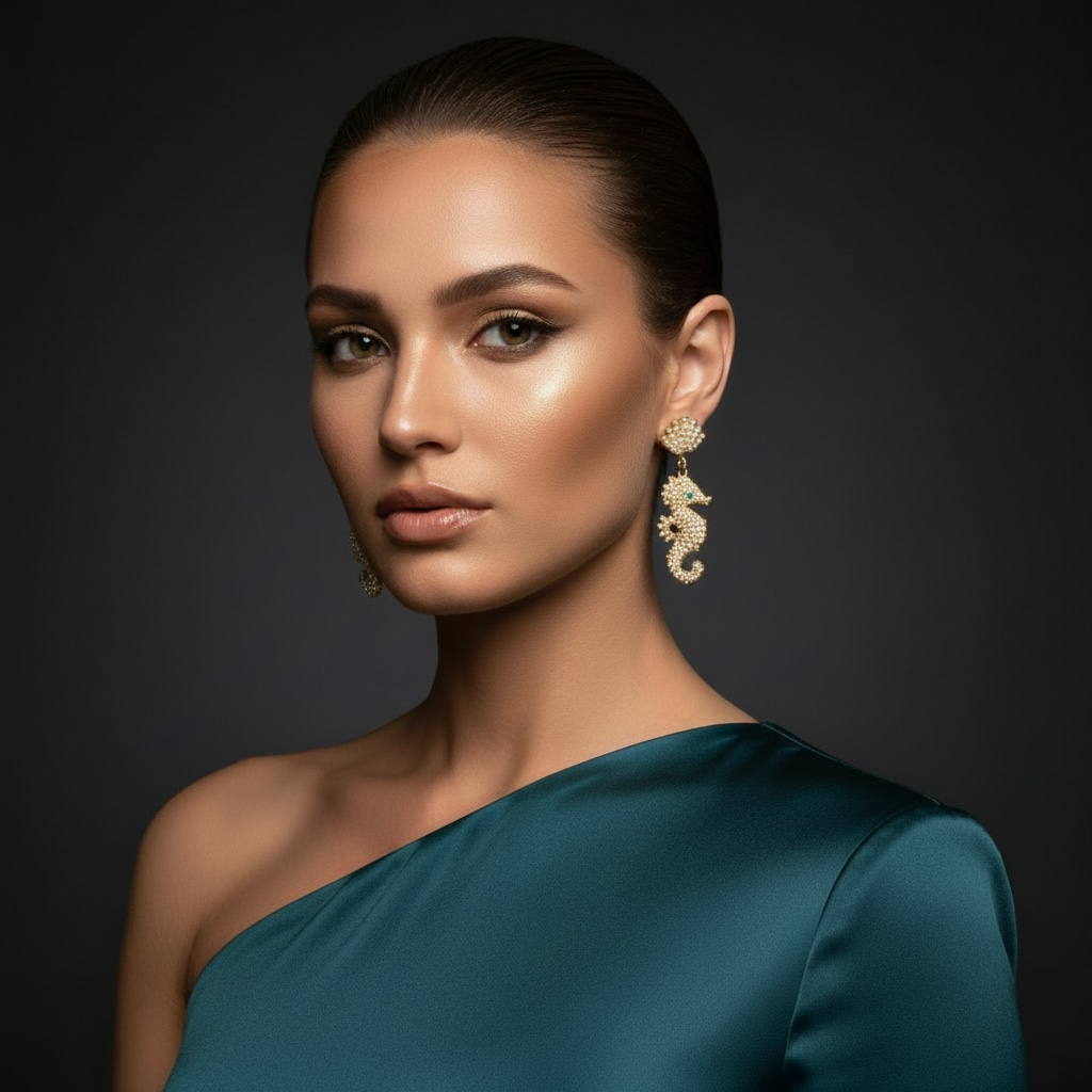 Gold Pearl Seahorse Drop Earrings