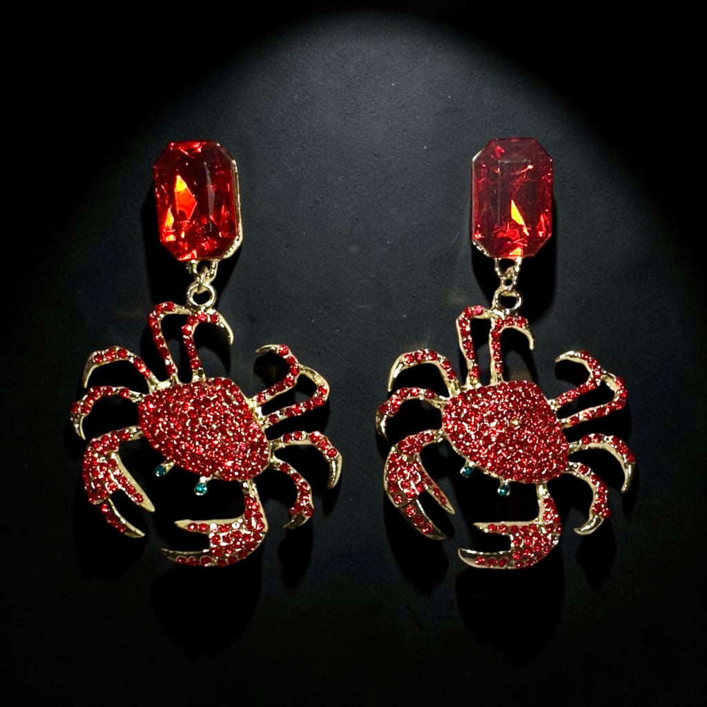 Red Crystal Crab Drop Earrings