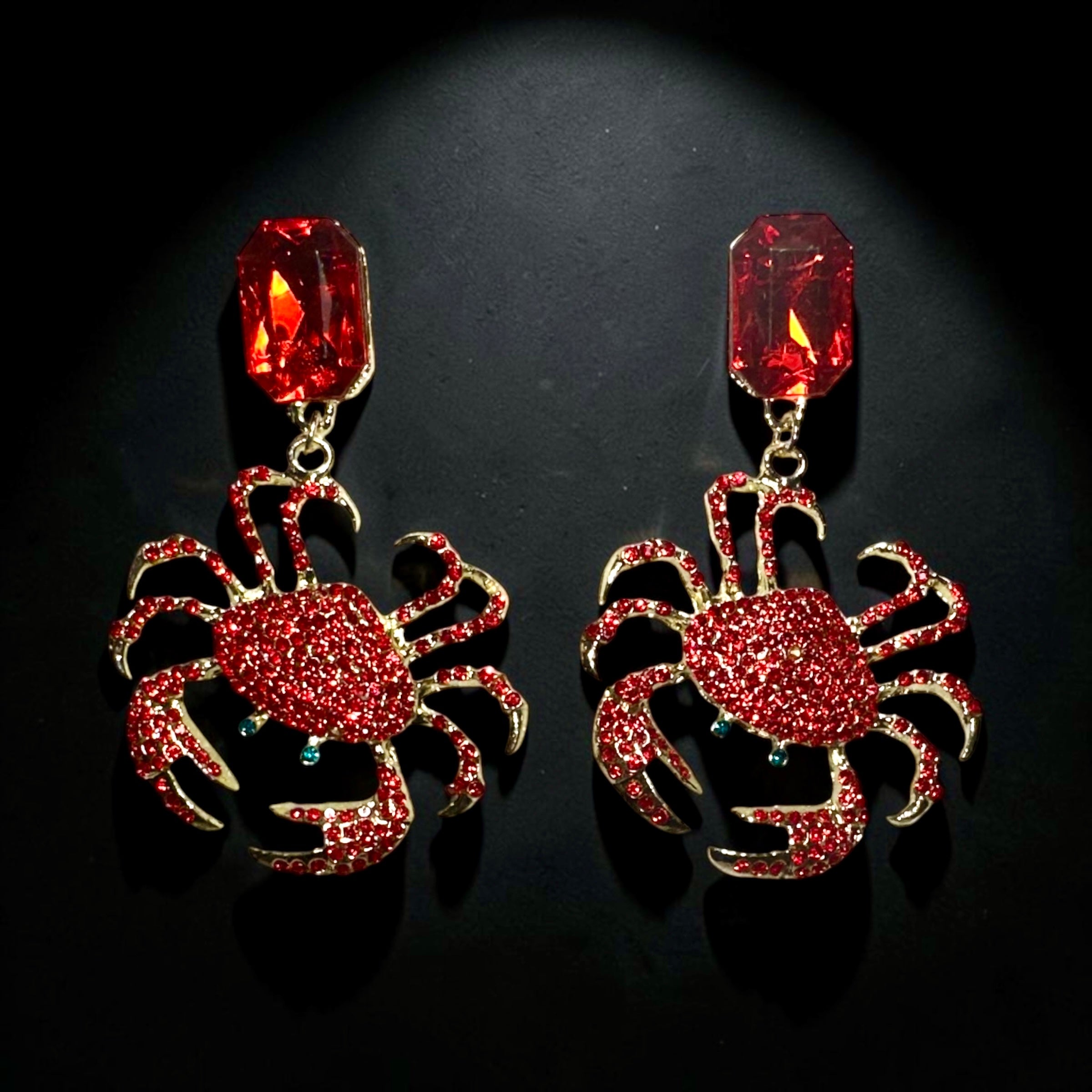 Red Crystal Crab Drop Earrings