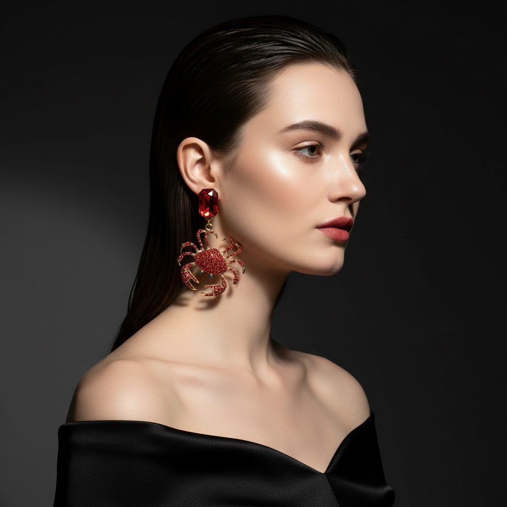 Red Crystal Crab Drop Earrings