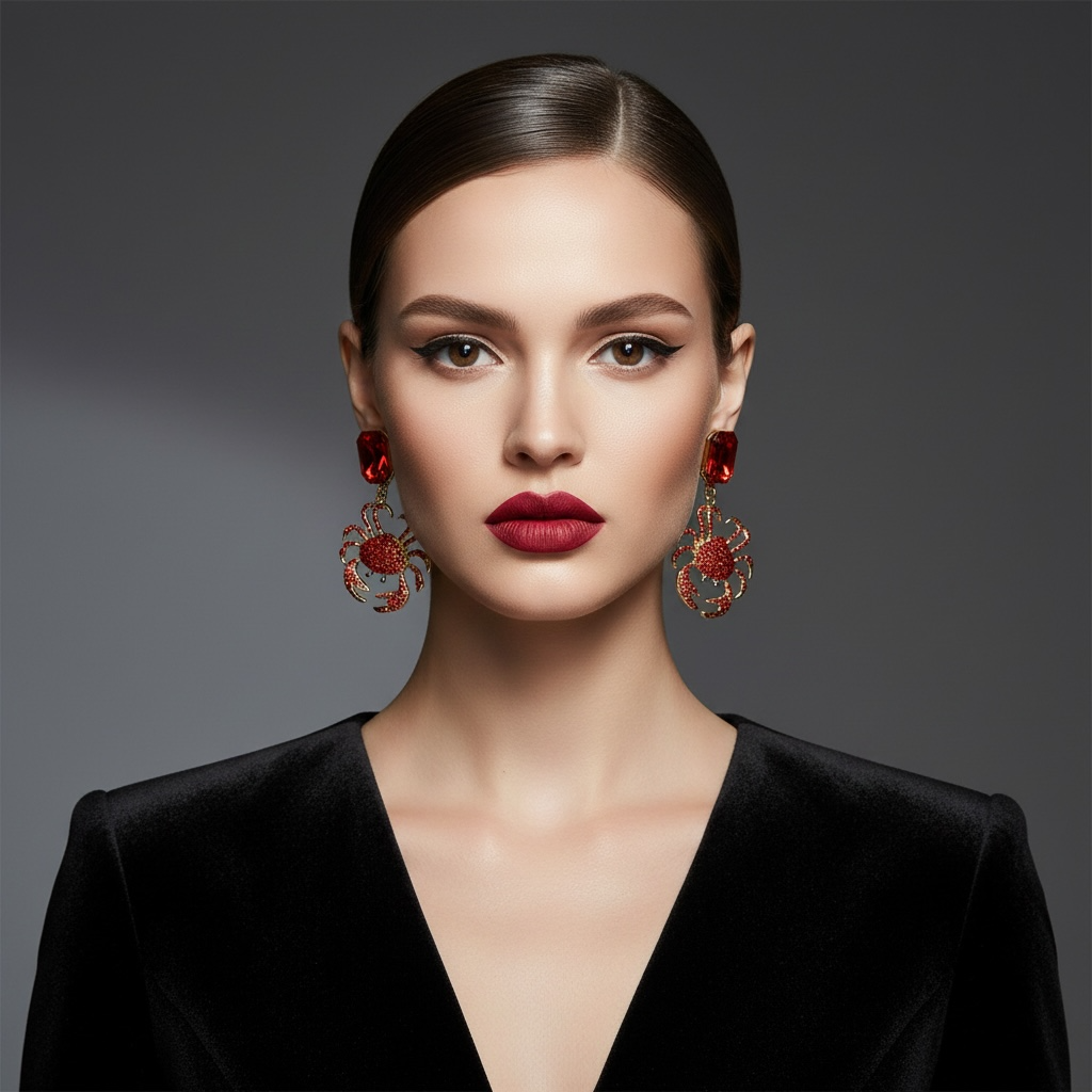 Red Crystal Crab Drop Earrings