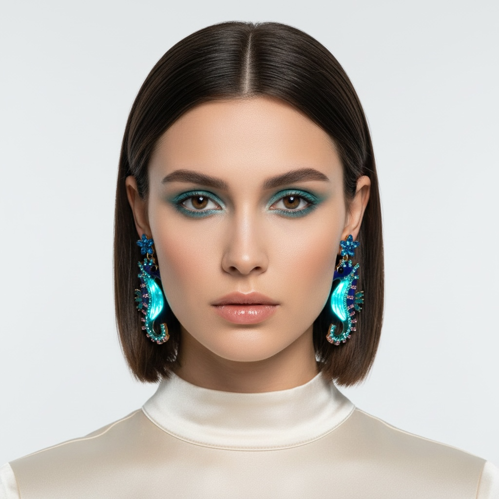 Blue & Teal Crystal Seahorse Drop Earrings
