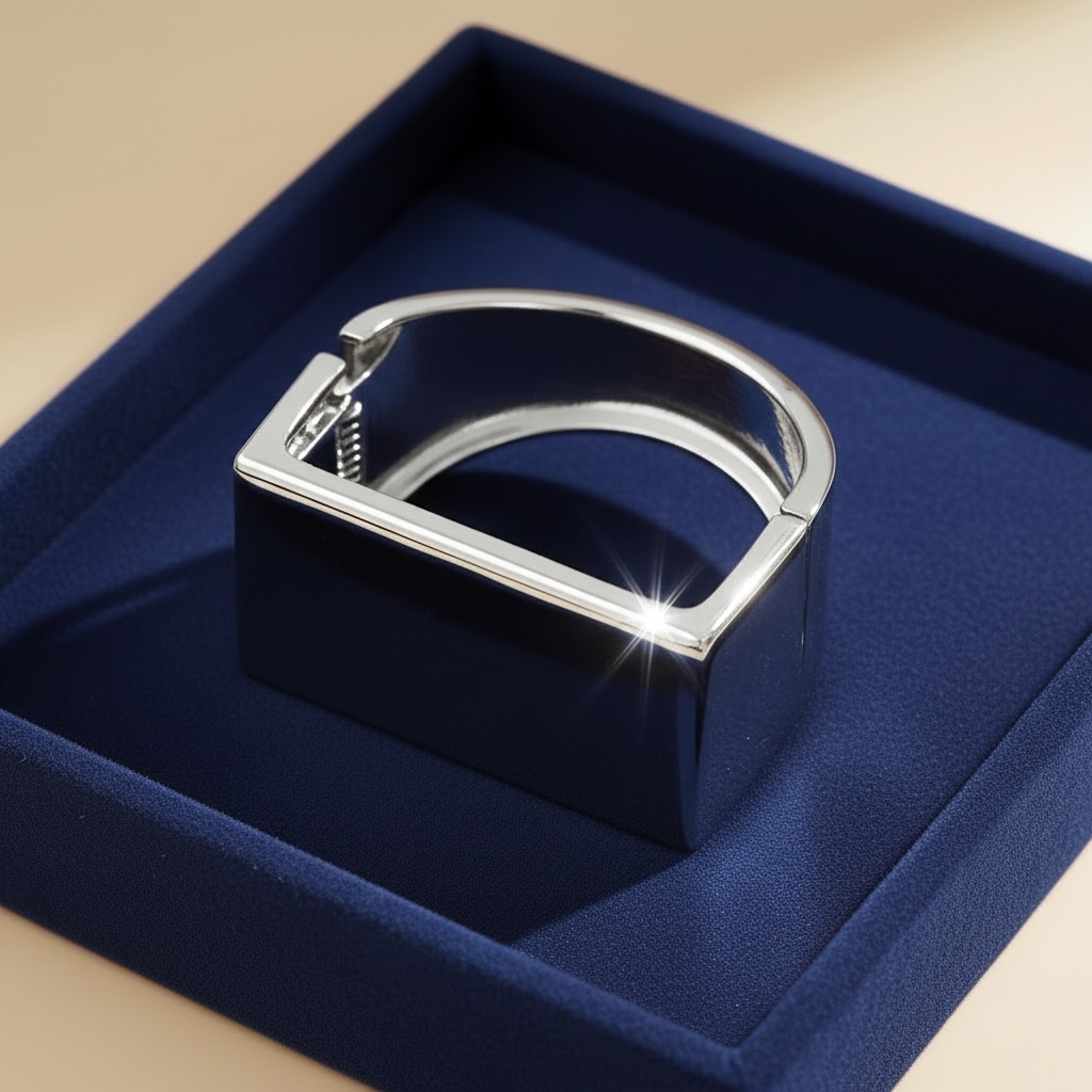 Silver Tone Polish Rectangular Hinged Bangle