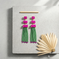 Fuchsia & Green Beaded Tassel Drop Earrings