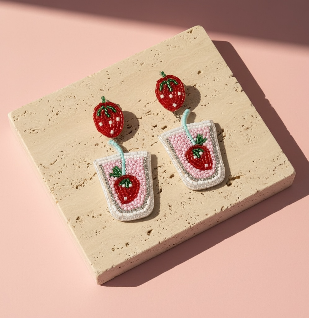 Strawberry Milkshake Beaded Drop Earrings