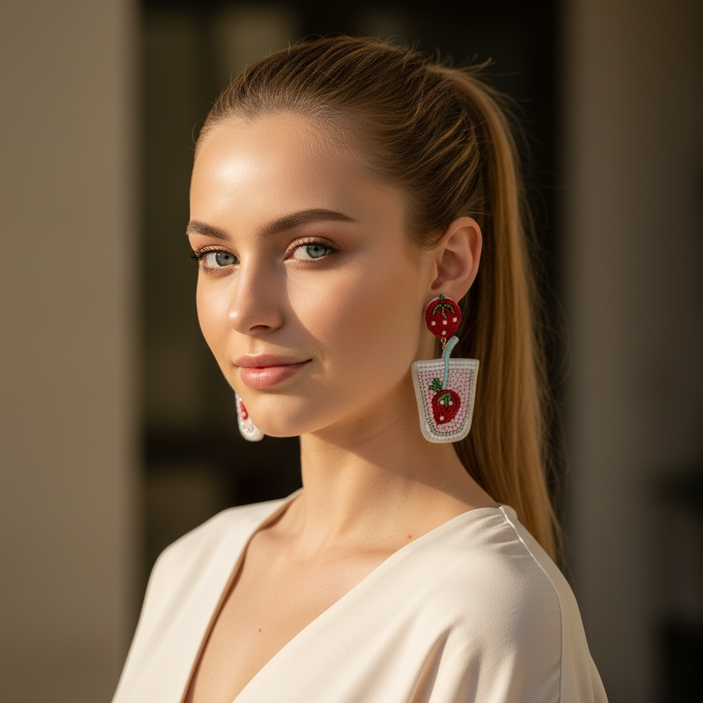 Strawberry Milkshake Beaded Drop Earrings