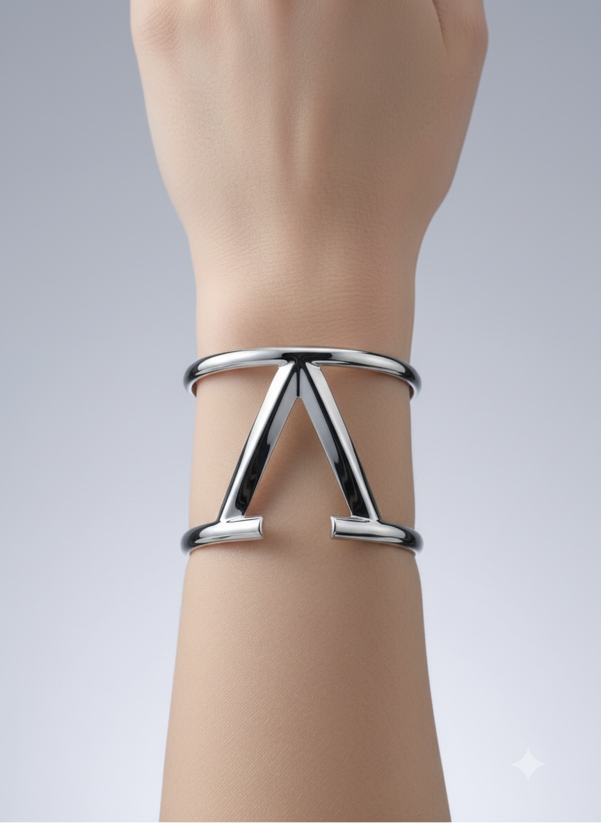Silver Architectural V-Cuff Bracelet