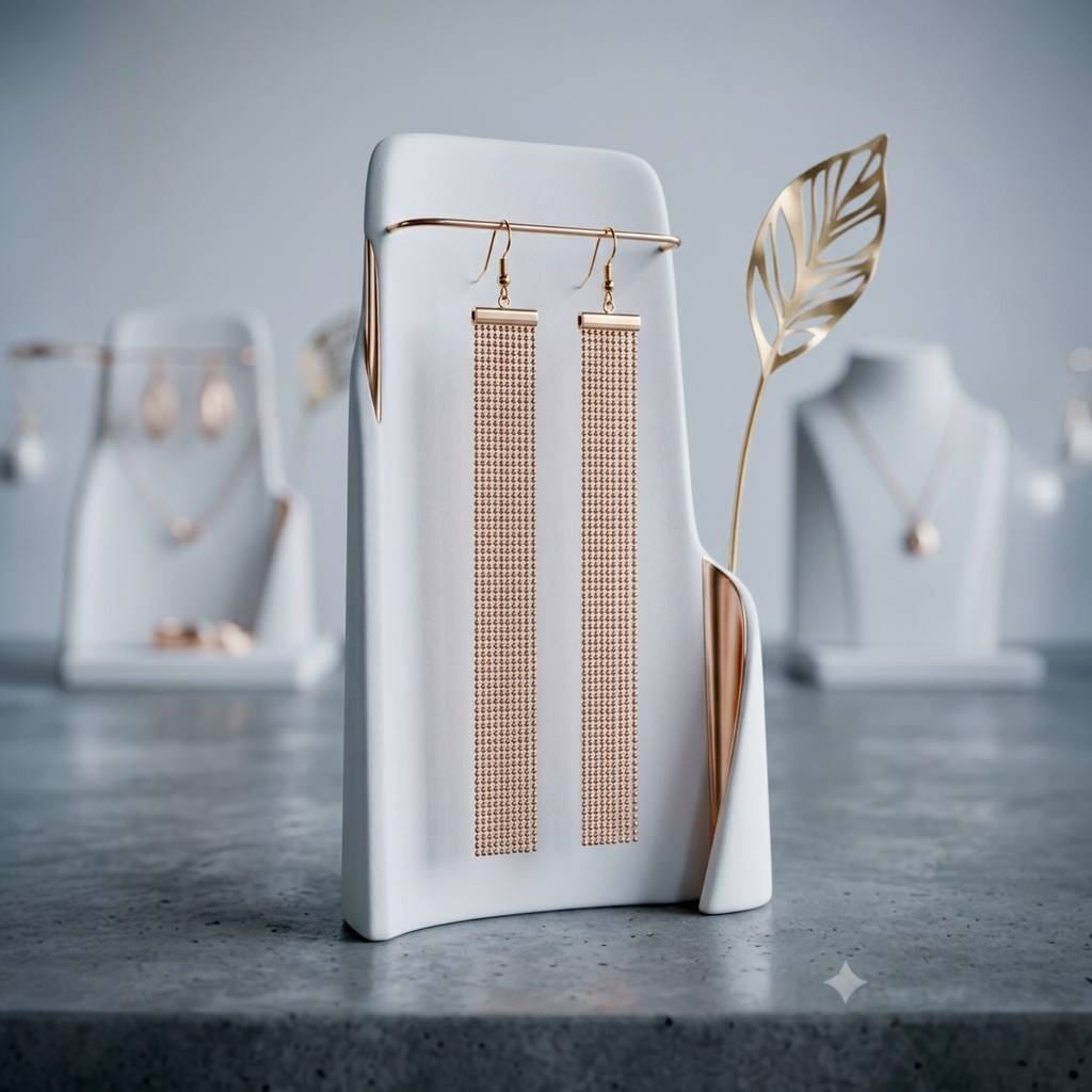 Gold Chain Mesh Fringe Drop Earrings