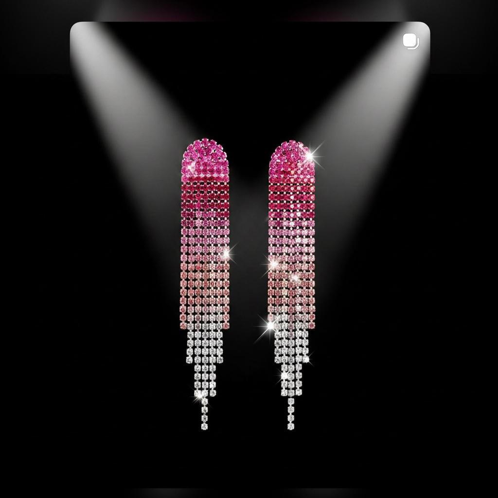 Red to Silver Ombré Crystal Fringe Drop Earrings