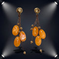 Gold Filigree Amber Stone Cluster Drop Earrings