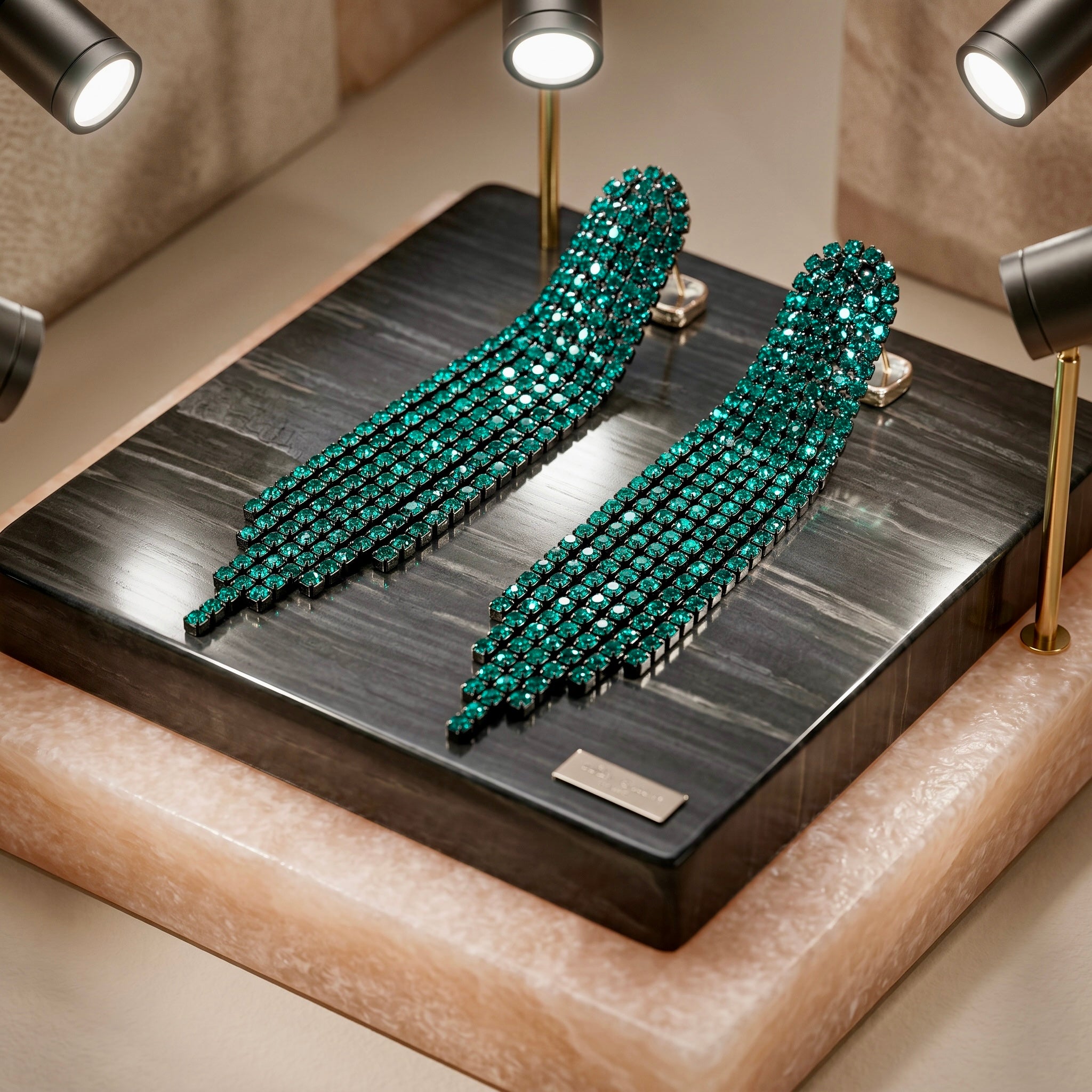 Emerald Green Crystal Tassel Fringe Drop Earrings