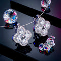 Silver Crystal Clover Flower Stud Earrings
