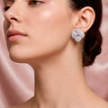 Silver Crystal Clover Flower Stud Earrings