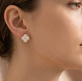Gold Crystal Clover Flower Stud Earrings