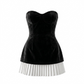 Black & White Strapless Pleated Mini Dress