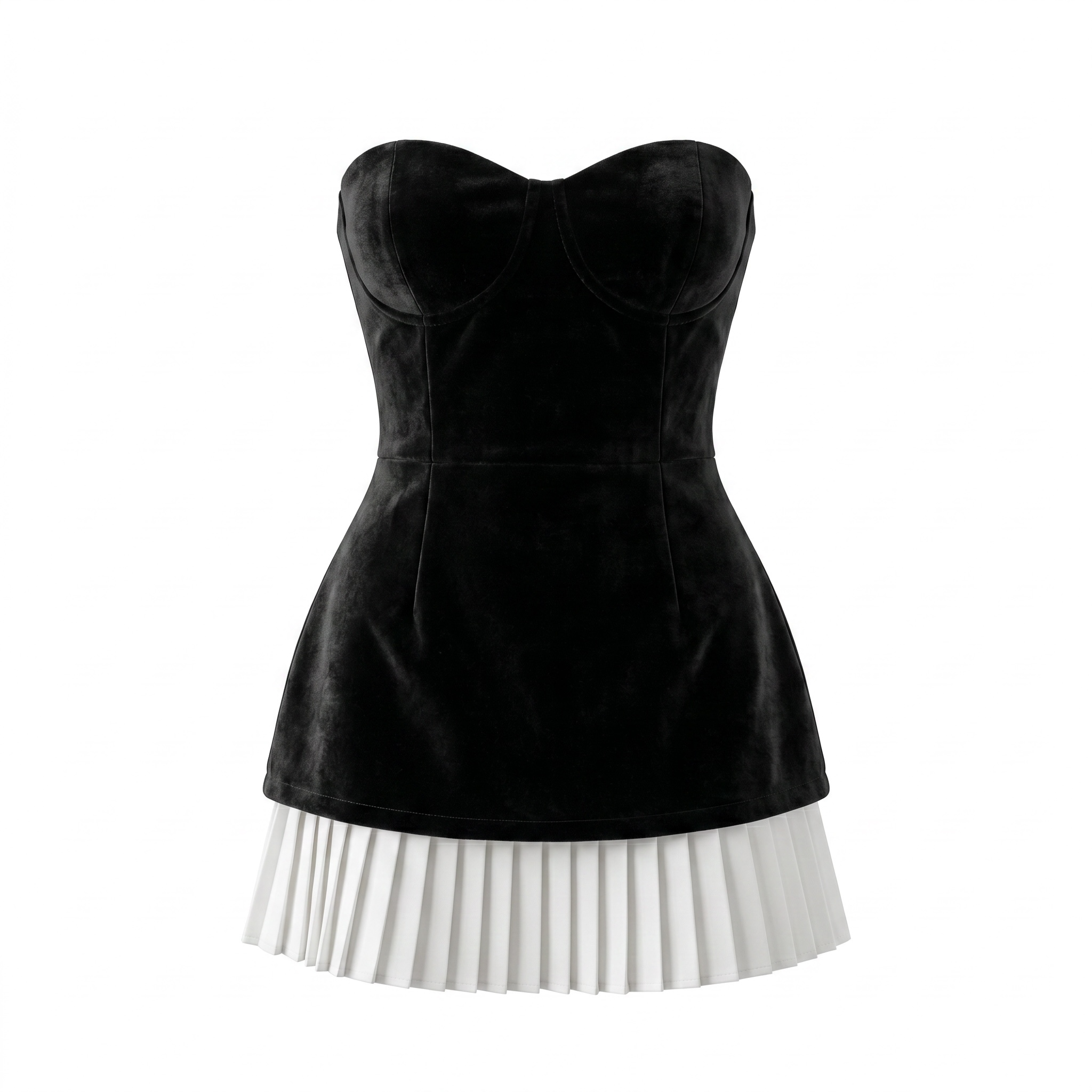 Black & White Strapless Pleated Mini Dress