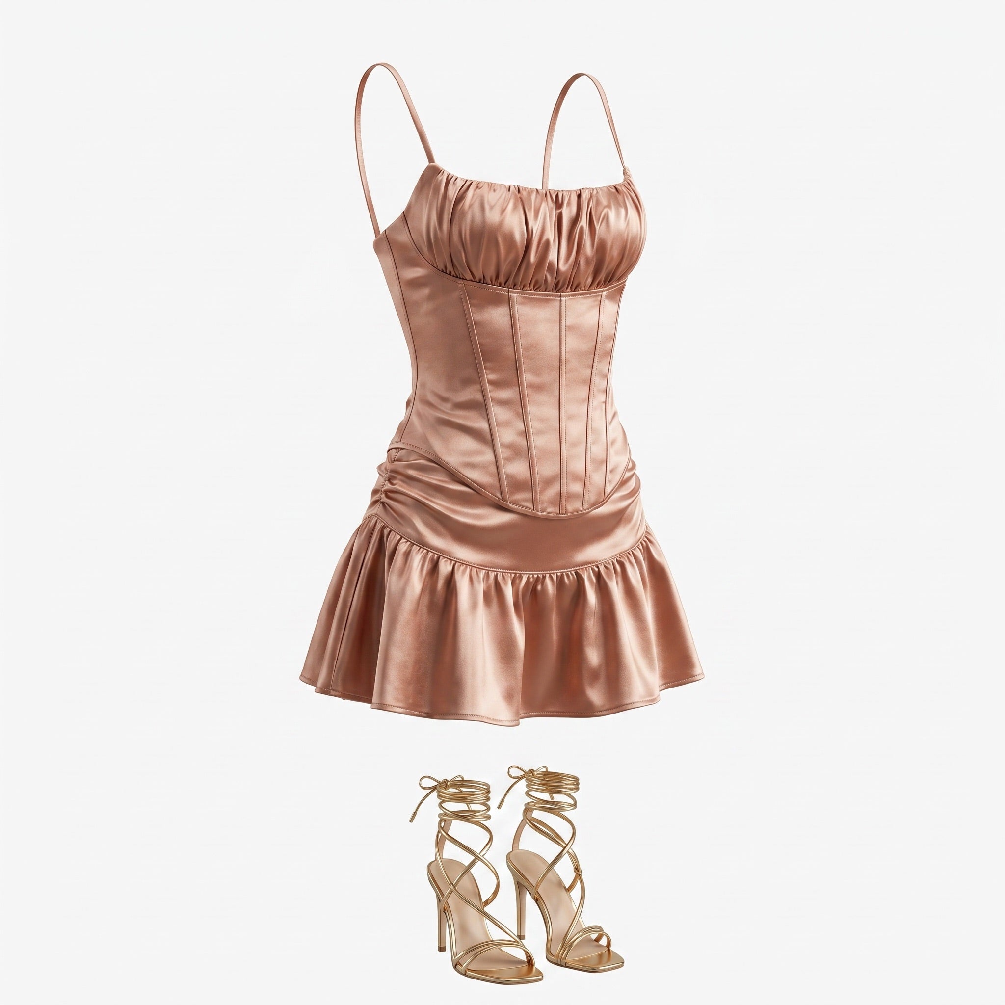 Rose Gold Satin Corset Lace-Up Mini Dress