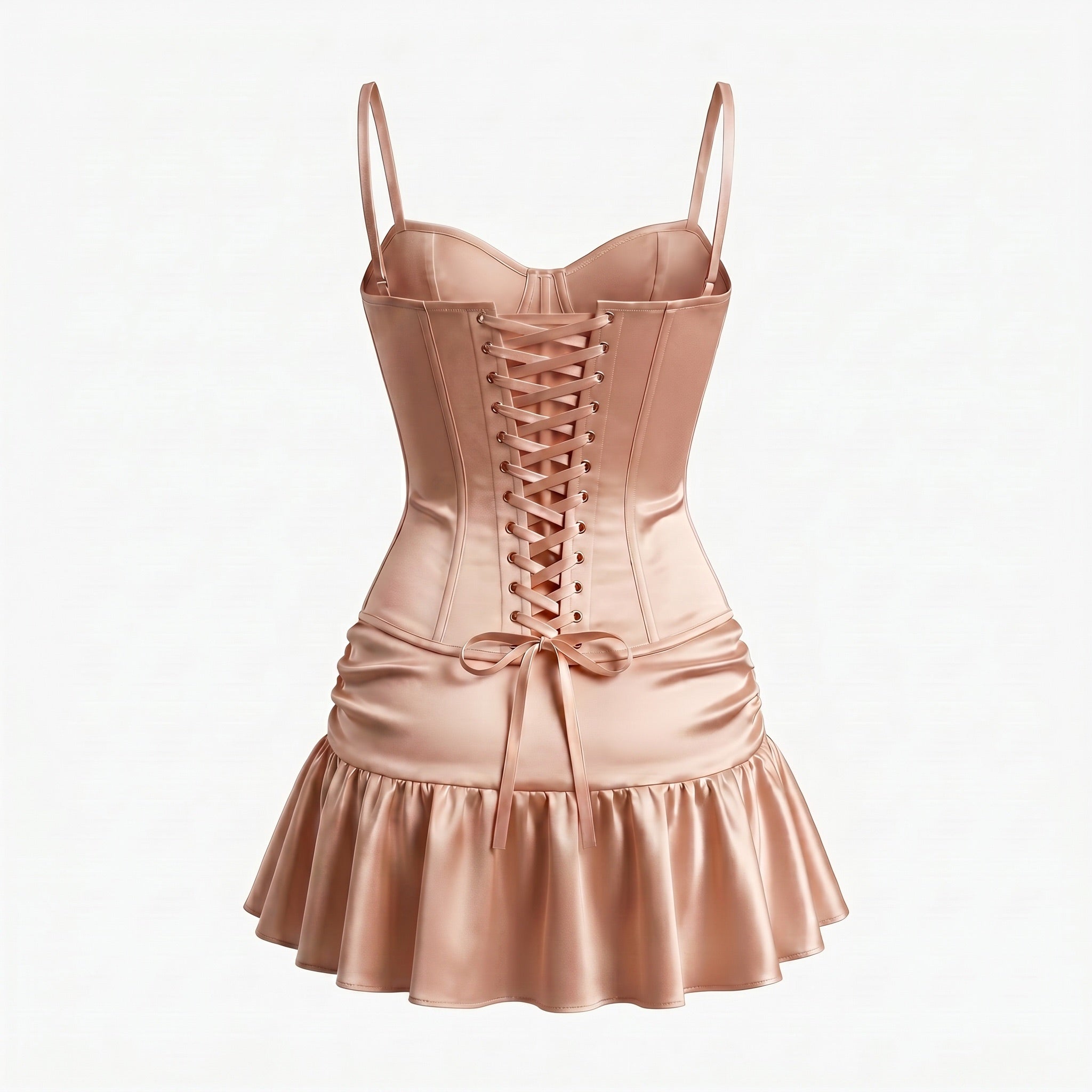 Rose Gold Satin Corset Lace-Up Mini Dress