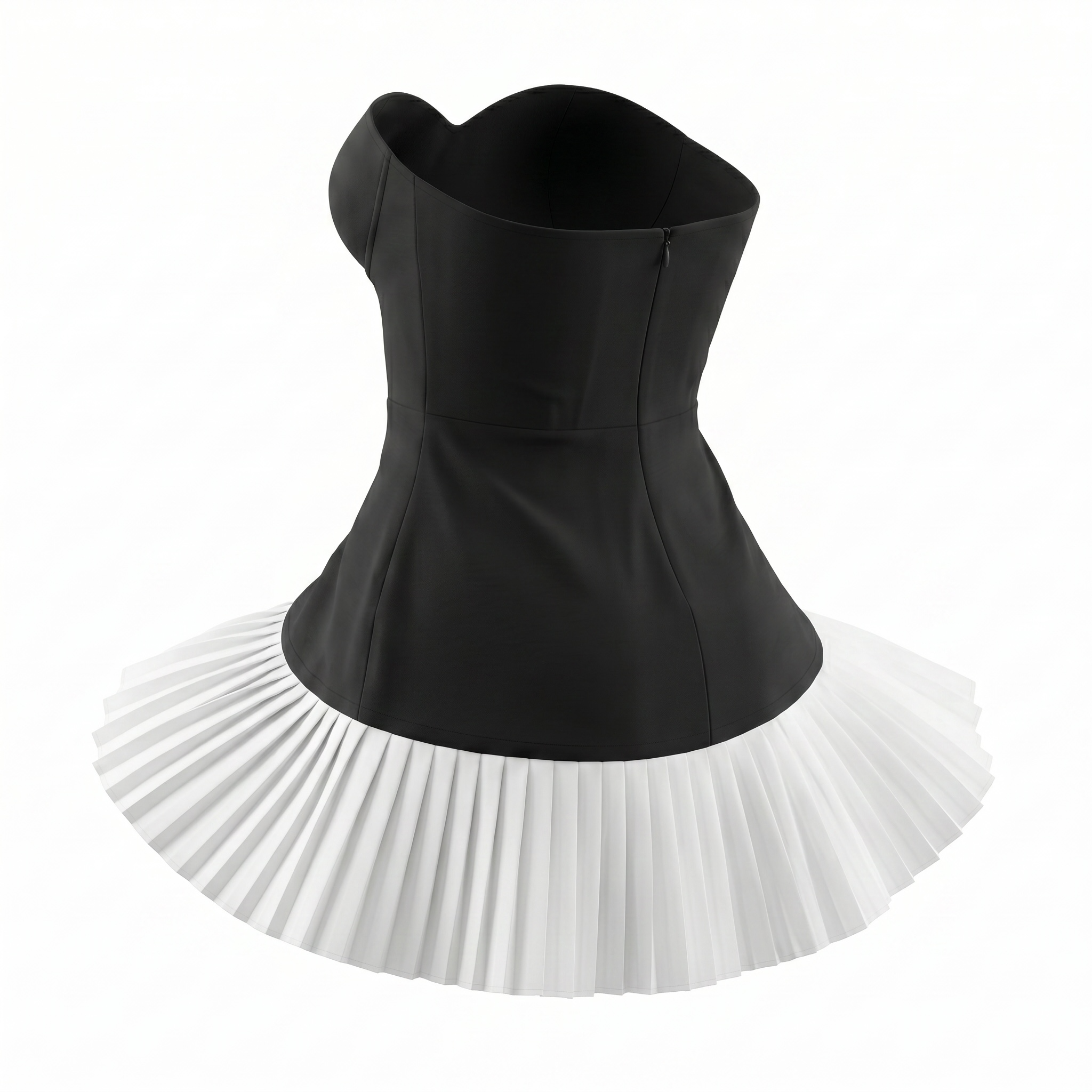 Black & White Strapless Pleated Mini Dress