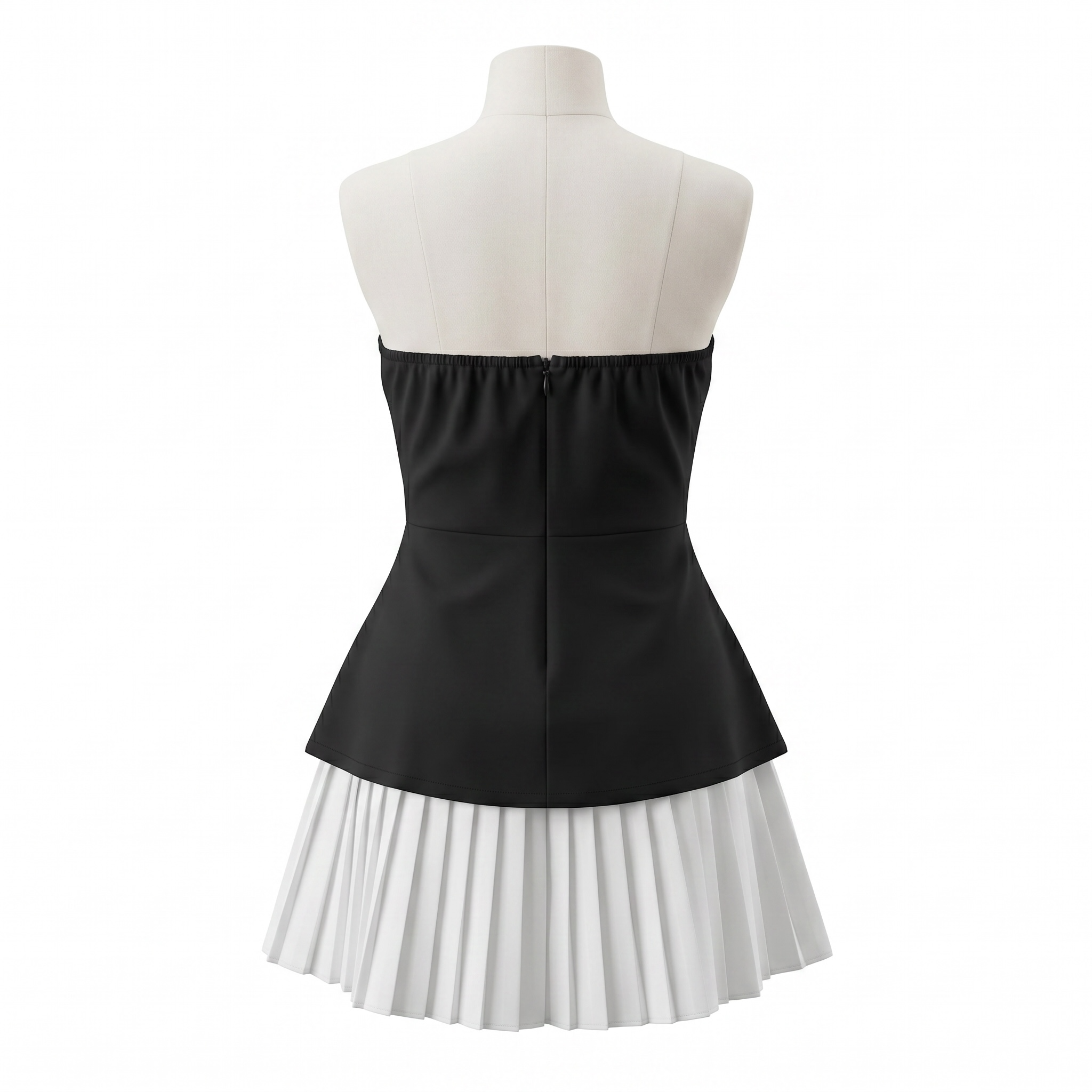 Black & White Strapless Pleated Mini Dress