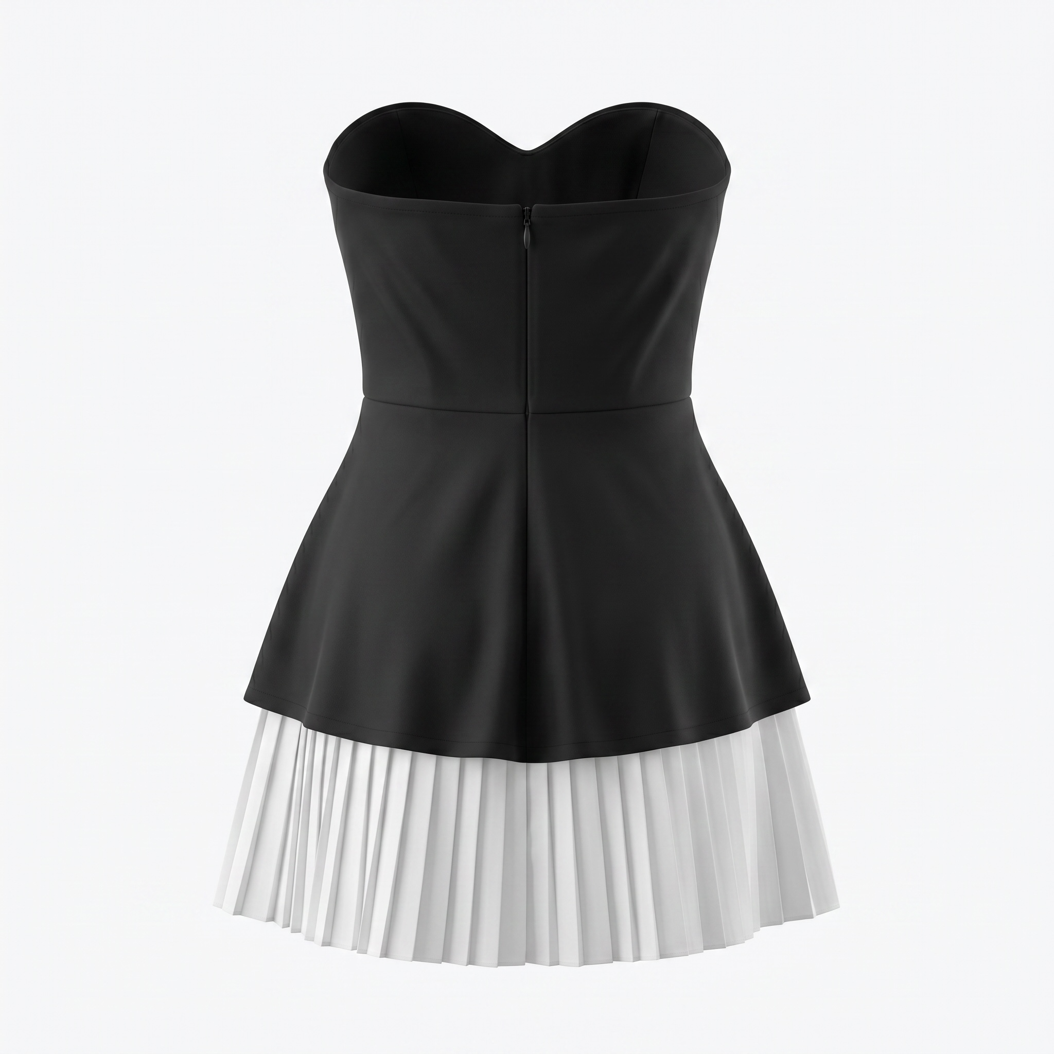 Black & White Strapless Pleated Mini Dress