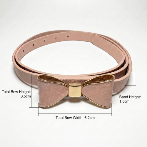 Blush Pink Bow Belt with Gold-Trim Detail