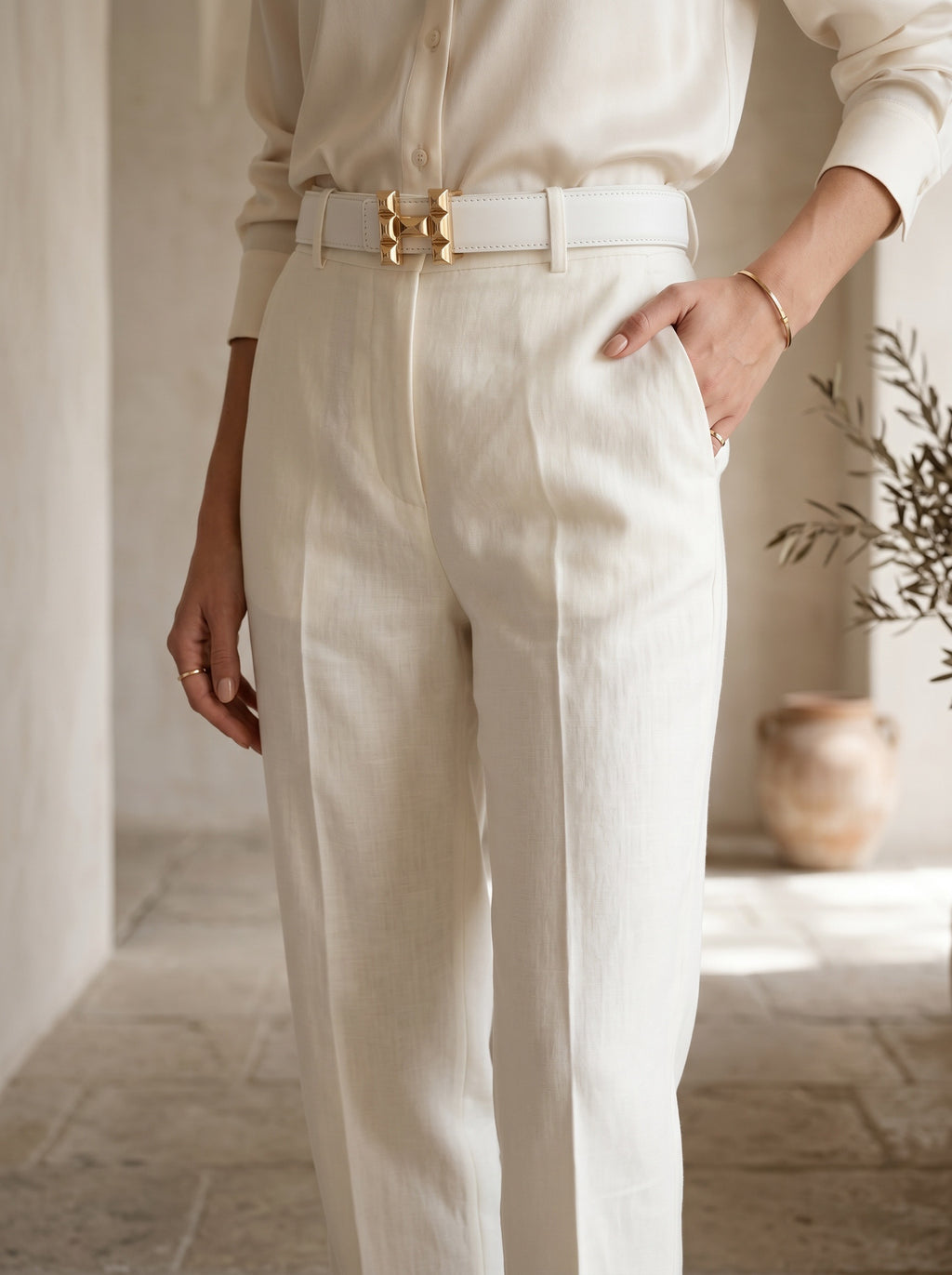 VIP Belt — White Leather & Gold H-Buckle