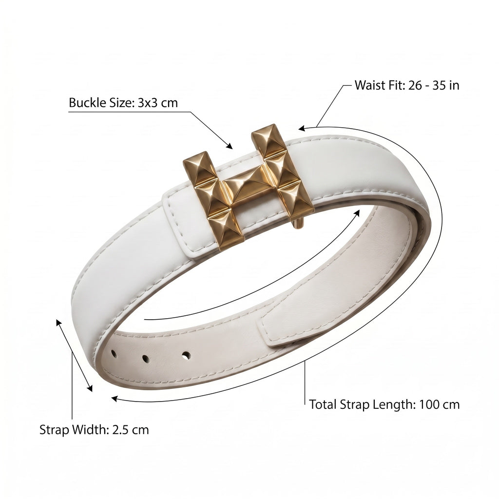 VIP Belt — White Leather & Gold H-Buckle