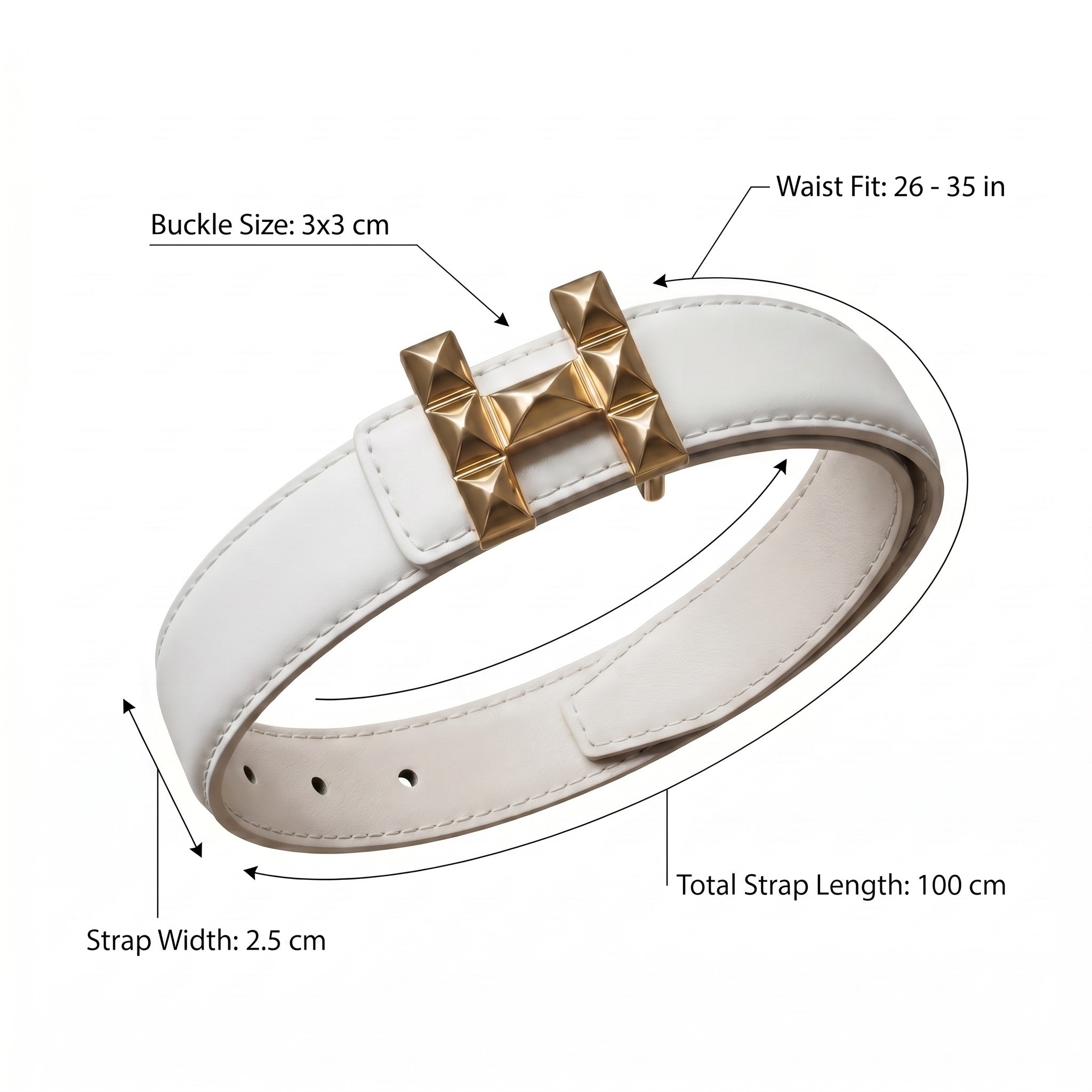 VIP Belt — White Leather & Gold H-Buckle