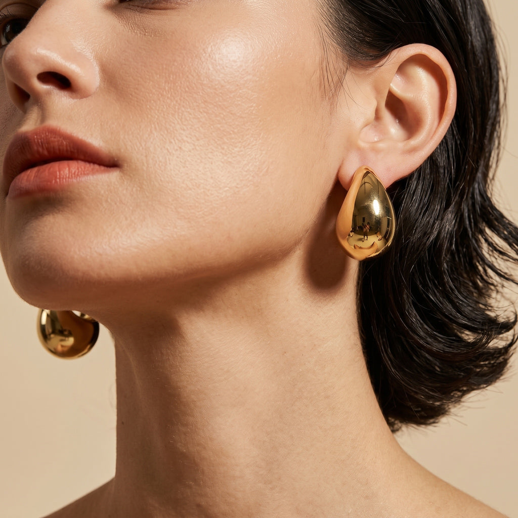 Gold Chunky Dome Teardrop Stud Earrings - 2.5 cm Drop