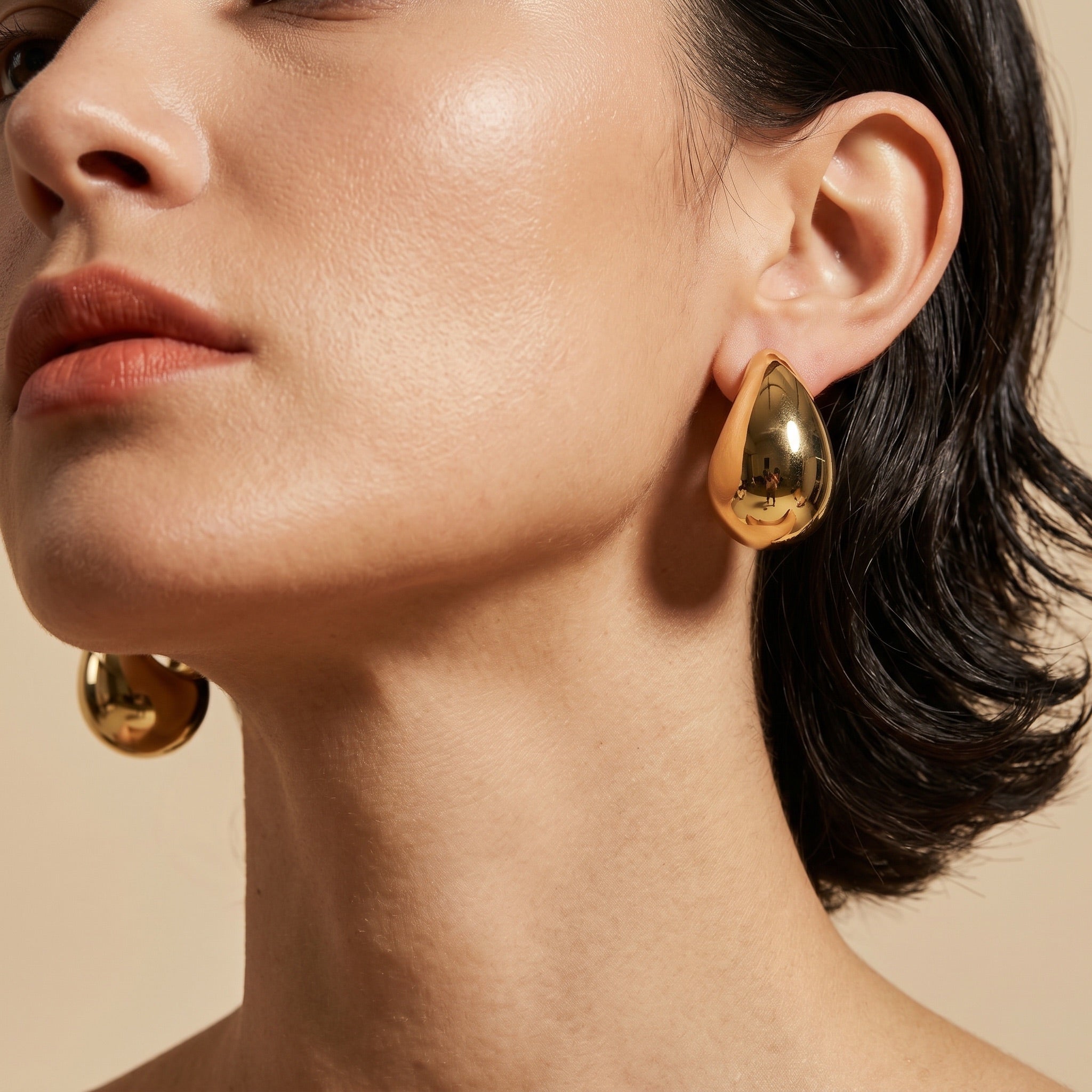 Gold Chunky Dome Teardrop Stud Earrings - 2.5 cm Drop