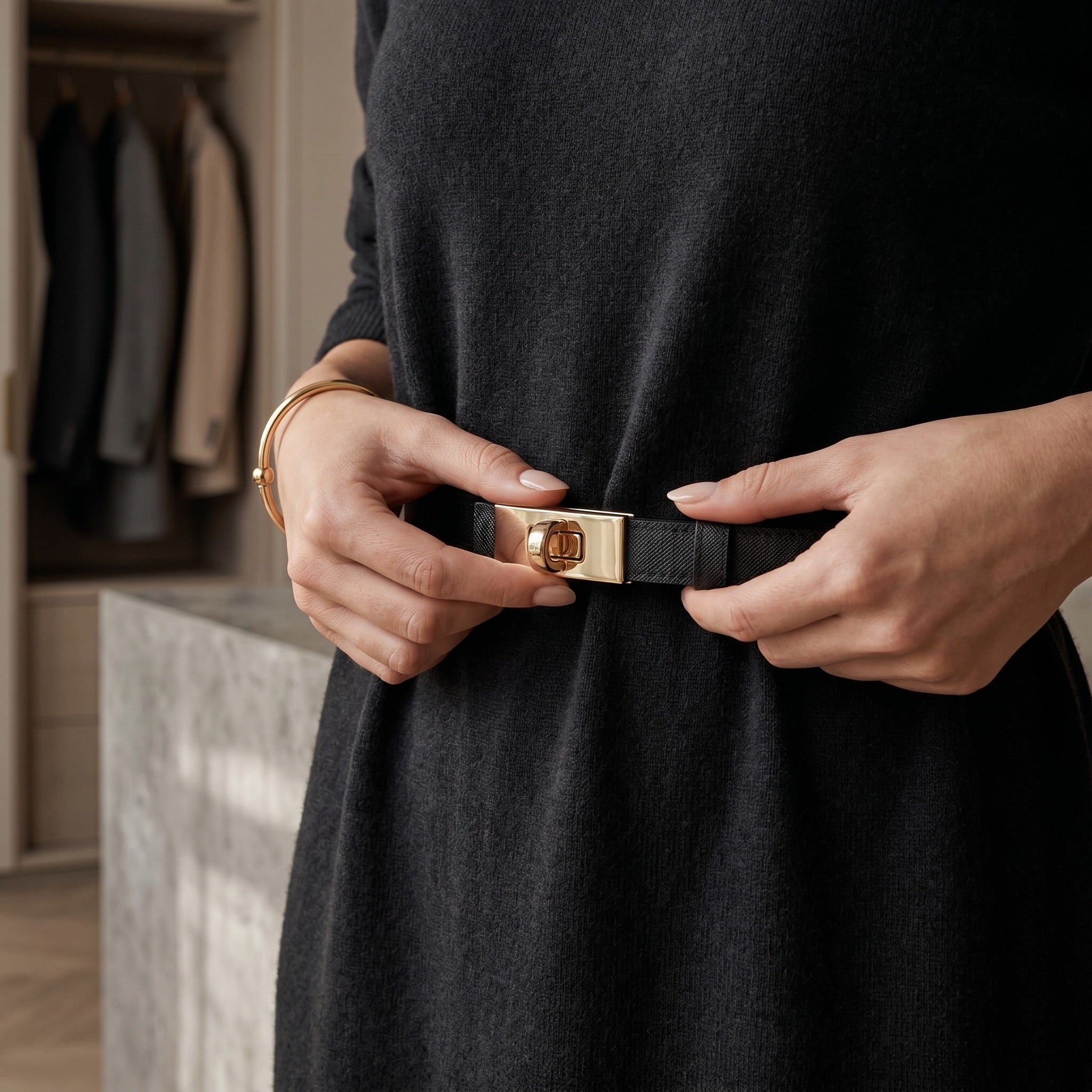 Black Saffiano Turn-Lock Belt