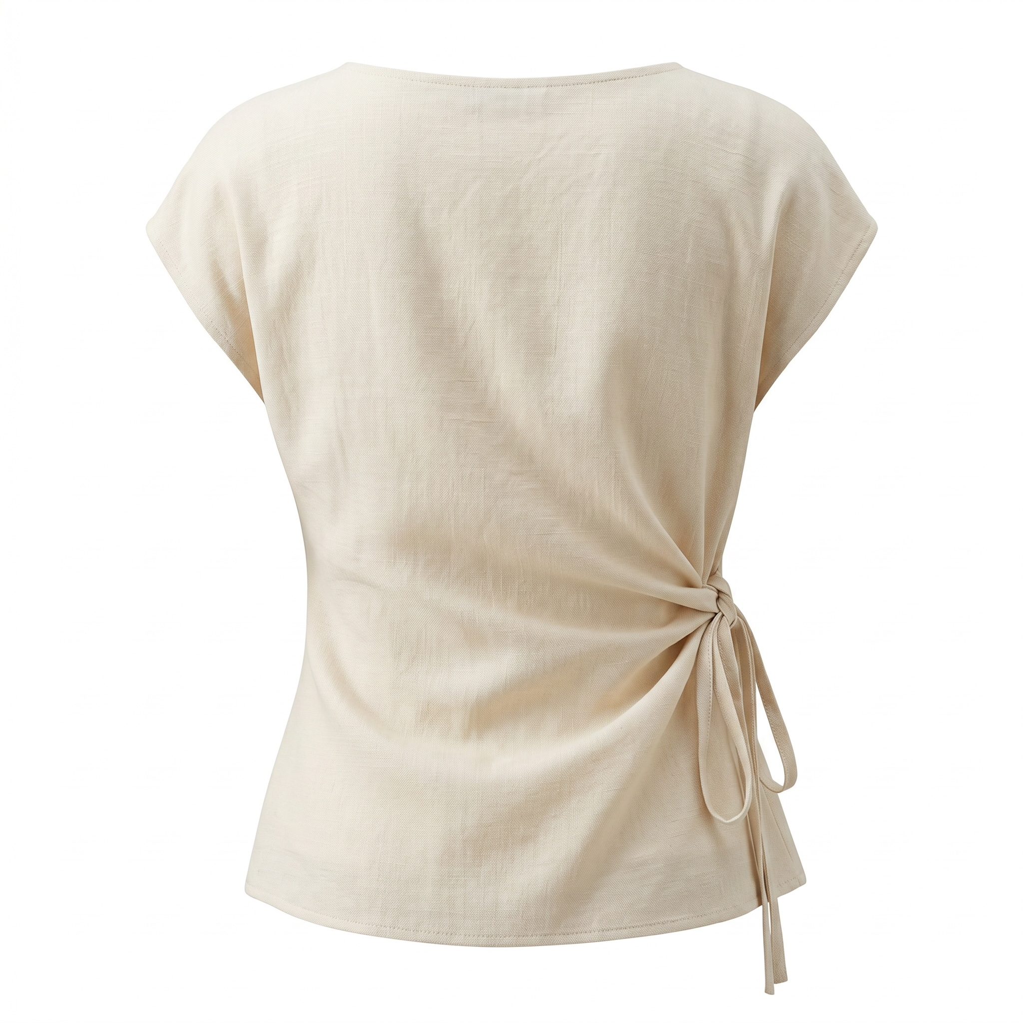 Cream Waist-Tie Short Sleeve Top - product shot