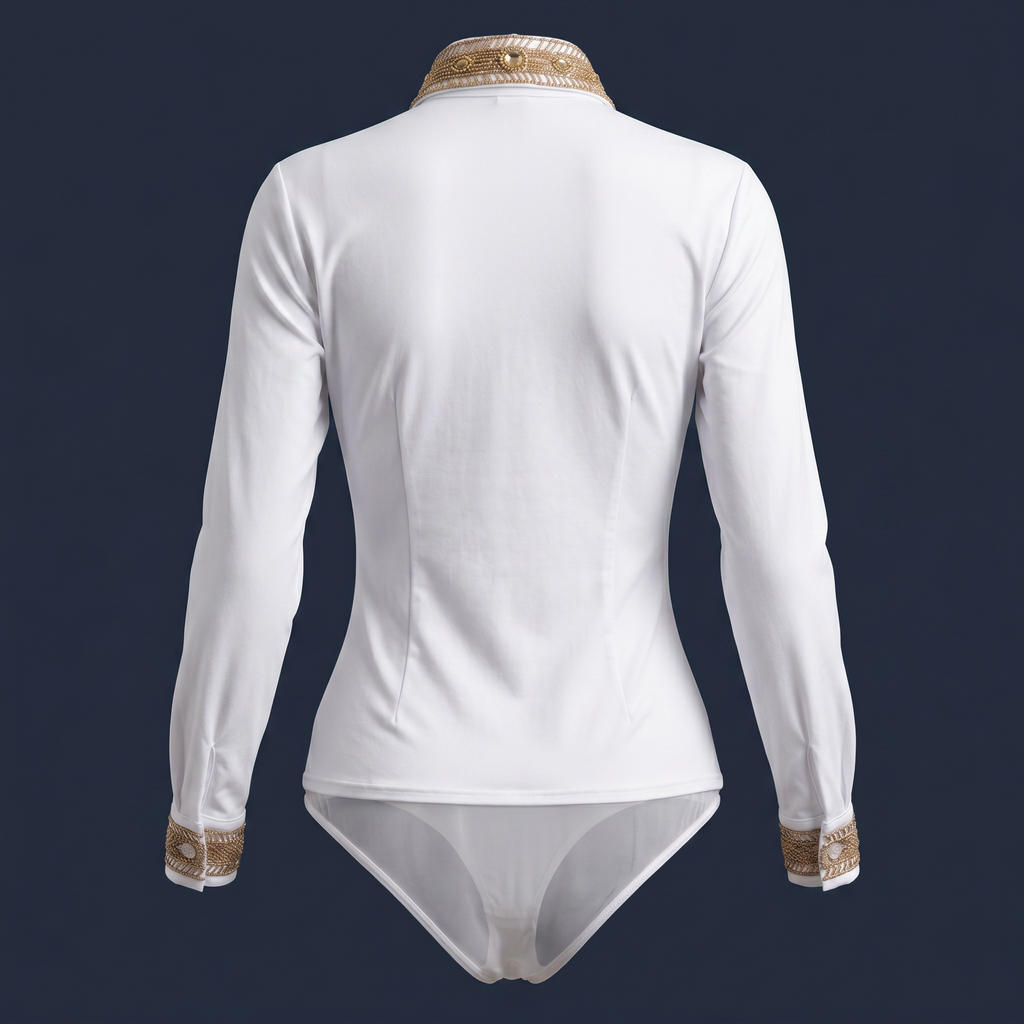 Navy Gold Lace-Trim Velvet Bodysuit