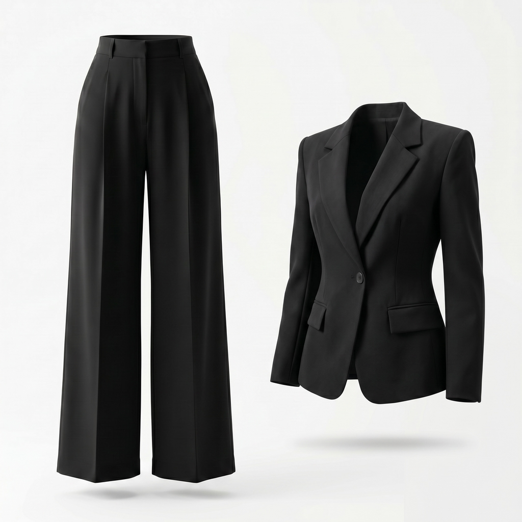 Black Tailored Blazer & Wide-Leg Trouser Co-Ord Set