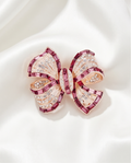 Rose Gold & Ruby Crystal Bow Brooch close-up crystal detail