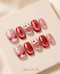 Red cupcake press-on nail art set on display card
