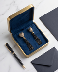 Gold Tiger Head Black Tassel Drop Earrings