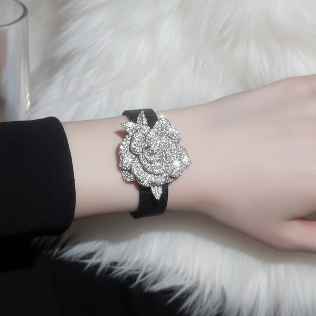 Crystal Pavé Rose Bracelet on Wrist