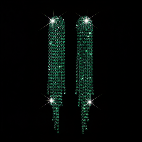 Emerald Crystal Fringe Earrings – Dark Background Sparkle 1:1
