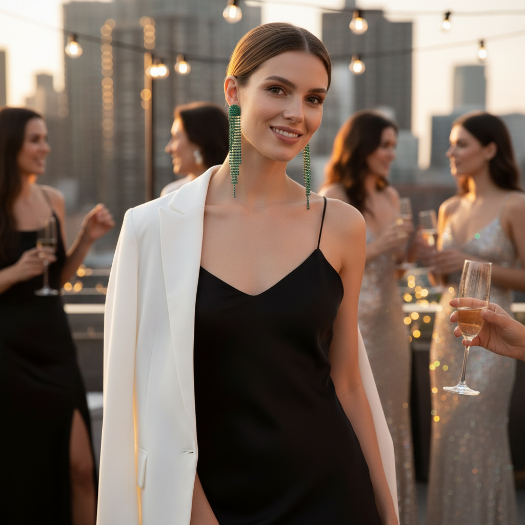 Emerald Fringe Earrings – After Five Rooftop Editorial