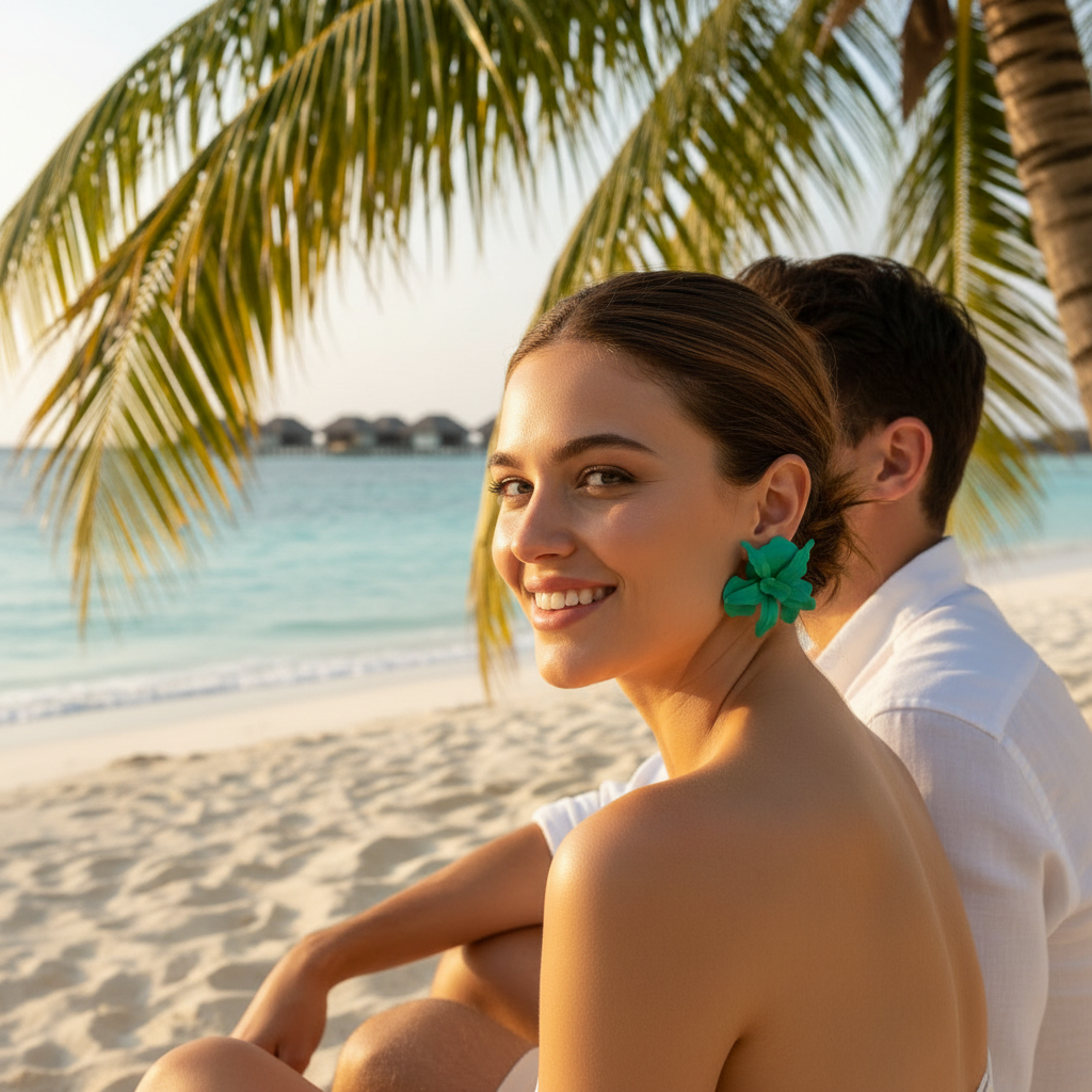 Emerald Green Flower Earrings - Maldives Holiday Poolside