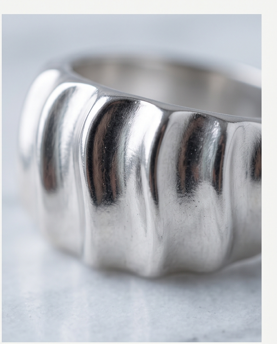 Silver wave dome ring in black velvet gift box