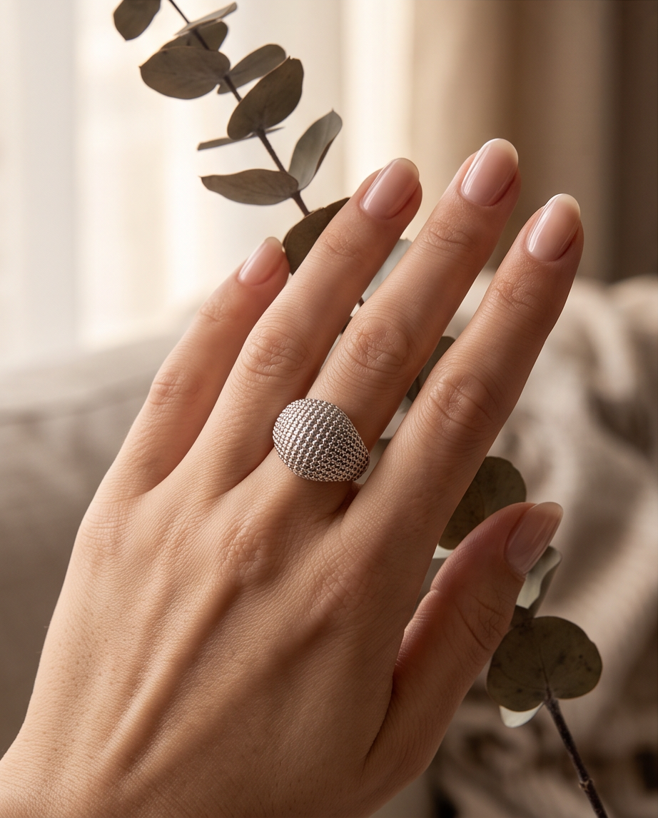 Silver Plated Dot Dome Ring
