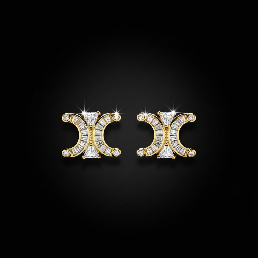 Gold Arc Crystal Stud Earrings — Spotlight Staging
