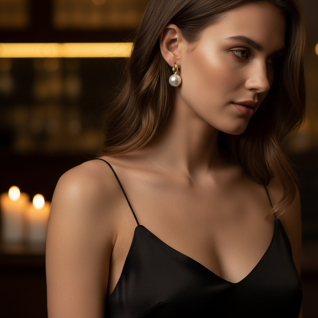 Gold Hoop Pearl Drop Earrings — Casual Evening