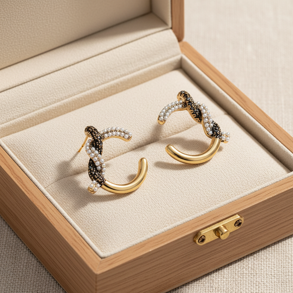 Gold Pearl & Marcasite C-Hoop Staging