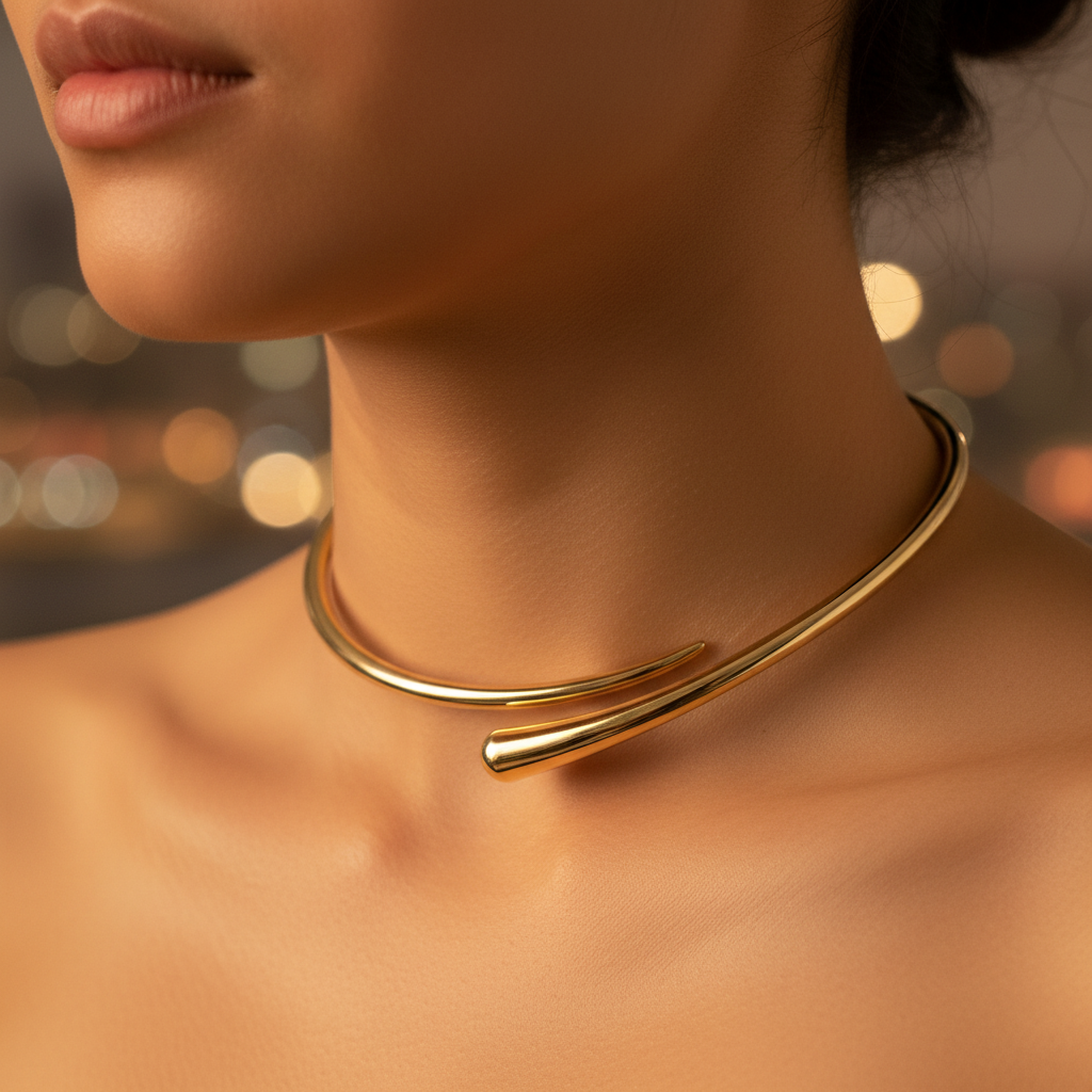 Gold Teardrop Choker - Close Up Neck Shot
